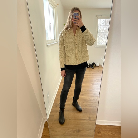 100% new wool hand knitted in Ireland button down cardigan sweater size m/l - Picture 2 of 13